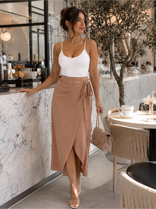 Forever 21 Dresses & Skirts - Never worn forever21 Chic Wrap Midi Skirt in Taupe small